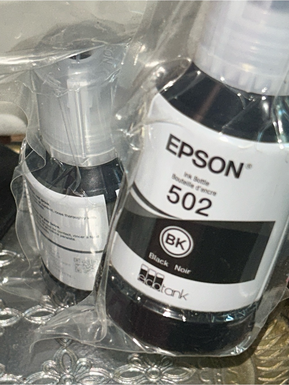 Epson 502 Black Ink Bottles (Lot of 2) NEW UNOPENED SEALED Printer Ink